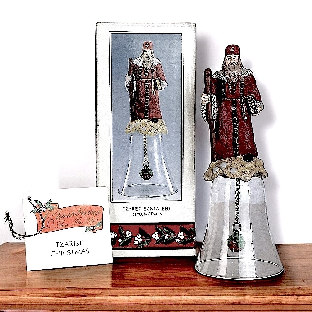 Tzarist Santa Bell Vintage Glass Christmas Hand Painted Holiday Collectible 1992